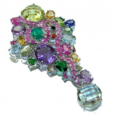 Blooming Garden - Authentic 85.5 carat Multigem .925 Sterling Silver handcrafted Large Pendant Brooch