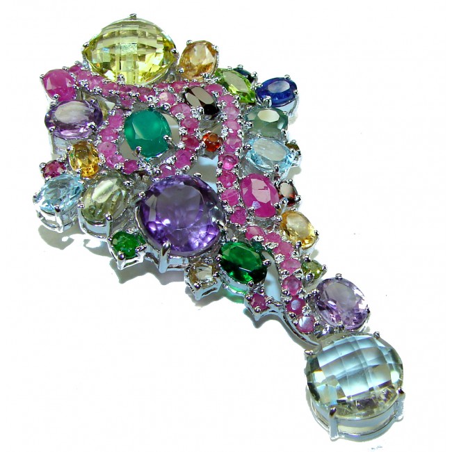 Blooming Garden - Authentic 85.5 carat Multigem .925 Sterling Silver handcrafted Large Pendant Brooch