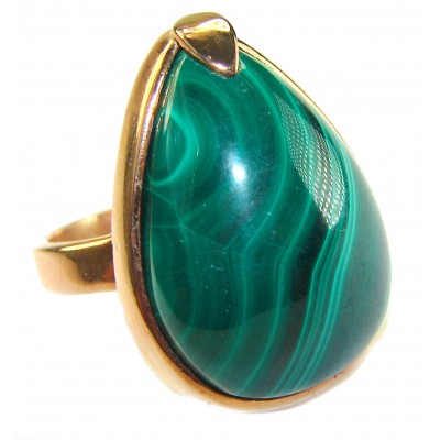 32.2 CARAT genuine Malachite 14K Rose Gold over .925 Sterling Silver handcrafted ring size 7 adjustable