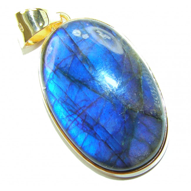 Magical Aurora SILKY Fire Labradorite 14K Gold over .925 Sterling Silver handcrafted Pendant