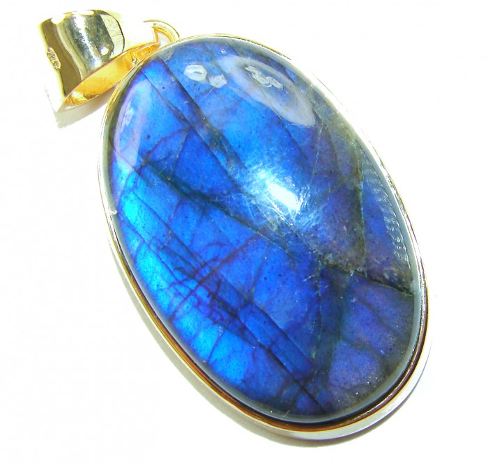 Magical Aurora SILKY Fire Labradorite 14K Gold over .925 Sterling Silver handcrafted Pendant