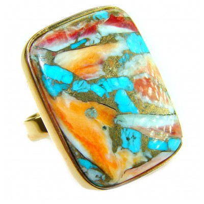 Rare 49.5 carat Oyster Turquoise 18K Gold over .925 Sterling Silver handcrafted Large ring; s. 7 adjustable