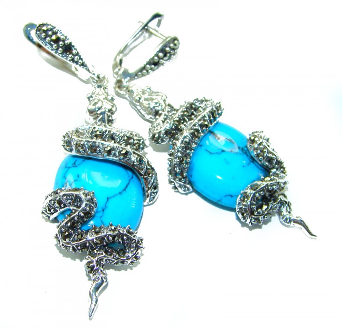 Snakes Great authentic inlay Turquoise .925 Sterling Silver handcrafted Earrings