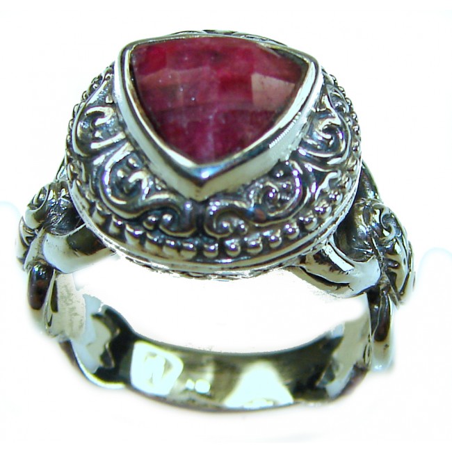 TRILLION CUT Genuine 4.8 carat Authentic Ruby .925 Sterling Silver Handcrafted Statement Ring size 6 1/4
