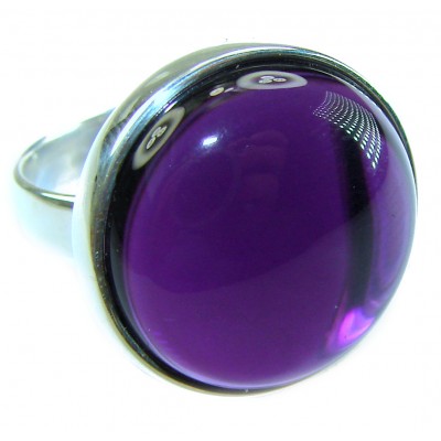 Purple Full Moon Amethyst .925 Sterling Silver Handcrafted Large Ring size 8 ADJUSTABLE