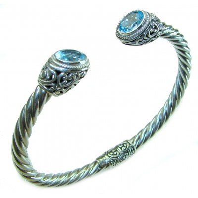 BLUE DREAMER 8.5 carat authentic Swiss Blue Topaz Floral Bracelet in .925 Sterling Silver