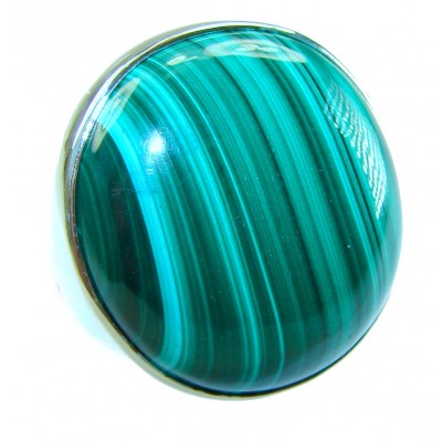 The best quality 32.2 CARAT genuine Malachite .925 Sterling Silver handcrafted ring size 7 adjustable