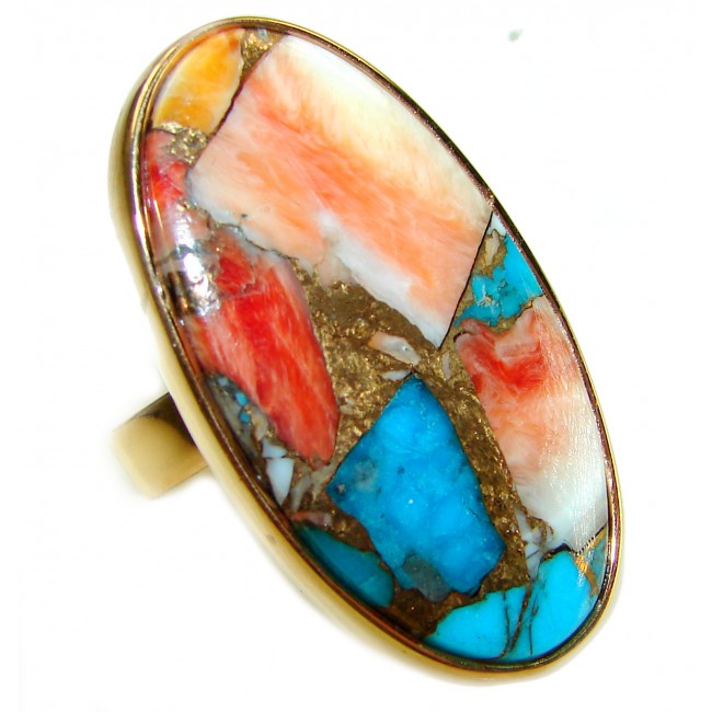 Rare 29.5 carat Oyster Turquoise 18K Gold over .925 Sterling Silver handcrafted Large ring; s. 6 adjustable