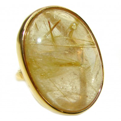 LARGE Best quality Golden Rutilated Quartz 14K Gold over .925 Sterling Silver handcrafted Ring Size 7 1/2