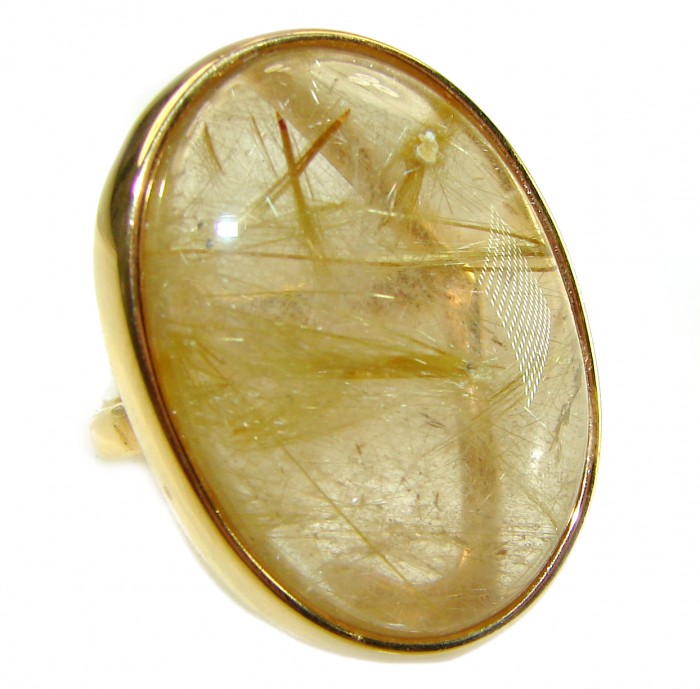 LARGE Best quality Golden Rutilated Quartz 14K Gold over .925 Sterling Silver handcrafted Ring Size 7 1/2