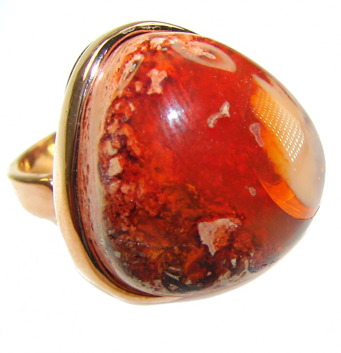 Inner Fire 25.5 carat Authentic Mexican Opal 14K Rose Gold over .925 Sterling Silver handcrafted ring size 8 adjustable