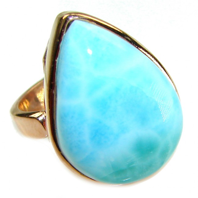 Blue Perfection AAA QUALITY Blue Larimar 18K Rose Gold over .925 Sterling Silver handmade Large ring size 7 adjustable