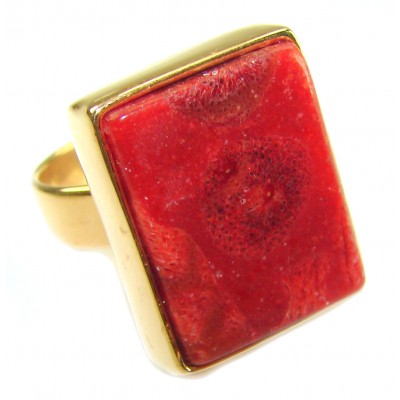 Bochic Style Natural Fossilized Coral .925 Sterling Silver handmade ring s. 8 adjustable