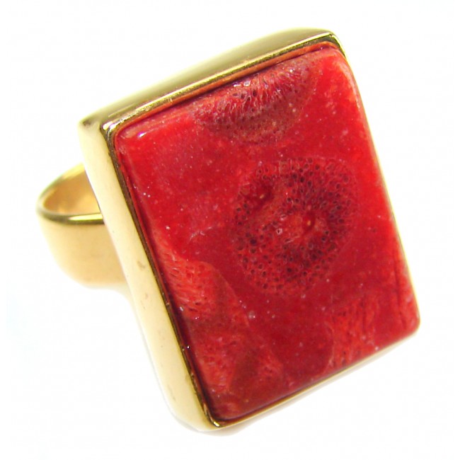 Bochic Style Natural Fossilized Coral .925 Sterling Silver handmade ring s. 8 adjustable