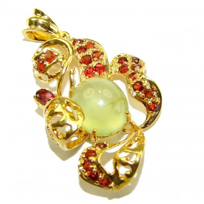 Wise Bliss Authentic 8.6 carat Prehnite Ruby 14K Gold over .925 Sterling Silver handmade Pendant