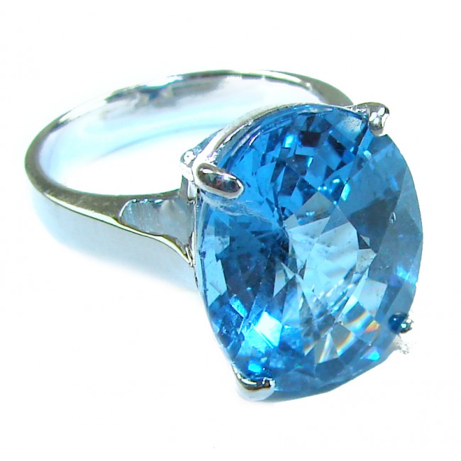 Purity 8.8 carat authentic Swiss Blue Topaz .925 Sterling Silver handmade Ring size 6 3/4