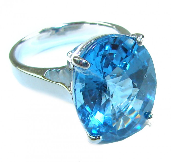 Purity 8.8 carat authentic Swiss Blue Topaz .925 Sterling Silver handmade Ring size 6 3/4