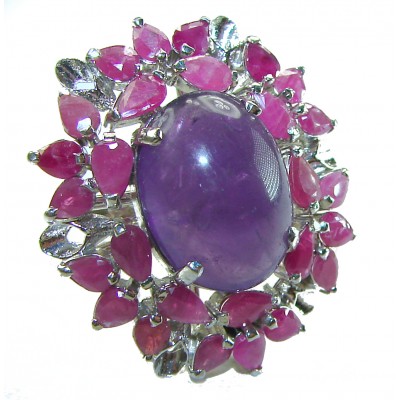 Tiffany 15.2 carat natural Amethyst Ruby .925 Sterling Silver Handcrafted Large Ring size 7 3/4
