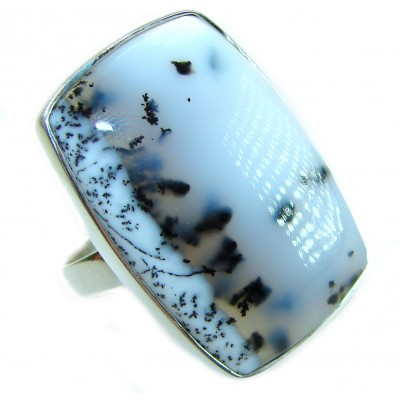 LARGE Top Quality Dendritic Agate .925 Sterling Silver handcrafted Ring s. 7 adjustable