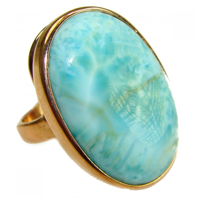 Blue Perfection - Blue Larimar 18K Gold over .925 Sterling Silver handmade Large ring size 7 adjustable