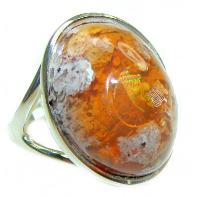 Inner Fire best quality 14.4 carat Mexican Opal .925 Sterling Silver handmade ring 7