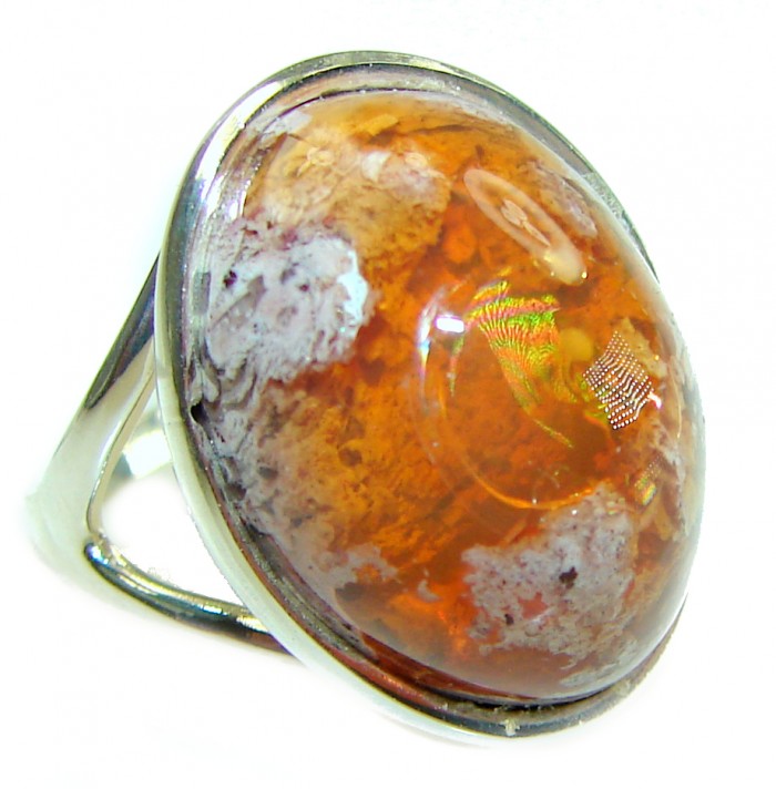 Inner Fire best quality 14.4 carat Mexican Opal .925 Sterling Silver handmade ring 7