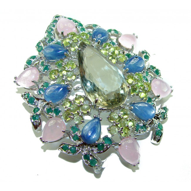 Royalty - Vintage style genuine 85.6 carat Green Amethyst .925 Sterling Silver handmade LARGE Pendant - Brooch