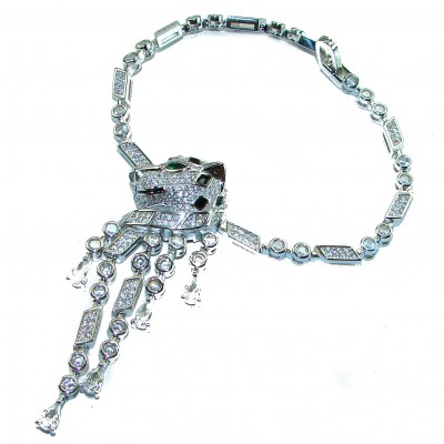 Panthère 4.5 carat Emerald black enamel .925 Sterling Silver handcrafted Bracelet