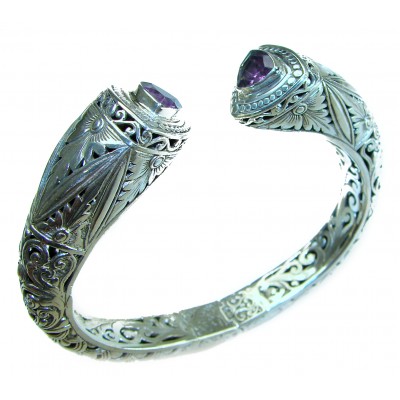 Infinity 49.5 grams authentic 8.9 carat Amethyst Floral Bracelet in .925 Sterling Silver handcrafted bracelet