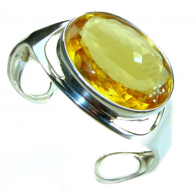 Simplicity 81.5 carat Genuine Lemon Quartz handcrafted .925 Sterling Silver Bracelet / Cuff