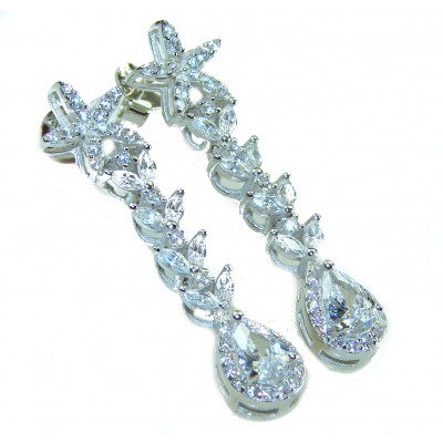 Precious genuine 7.9 carat White Sapphire .925 Sterling Silver handcrafted earrings