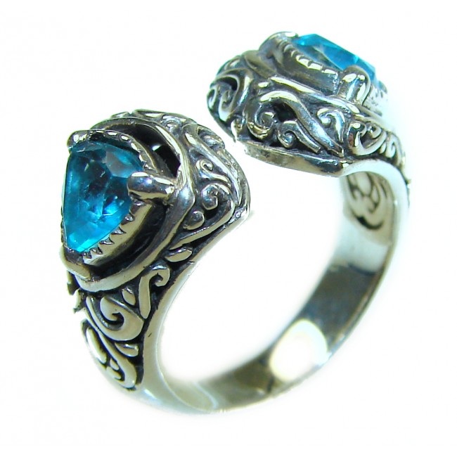 Purity 8.8 carat authentic Swiss Blue Topaz .925 Sterling Silver handmade Ring size 6