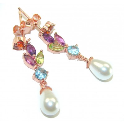 Genuine Pearl Multigem 18K Gold over .925 Sterling Silver handcrafted Statement Earrings