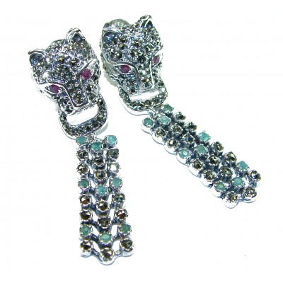 Panthère Ruby Emerald Sapphire Marcasite .925 Sterling Silver earrings