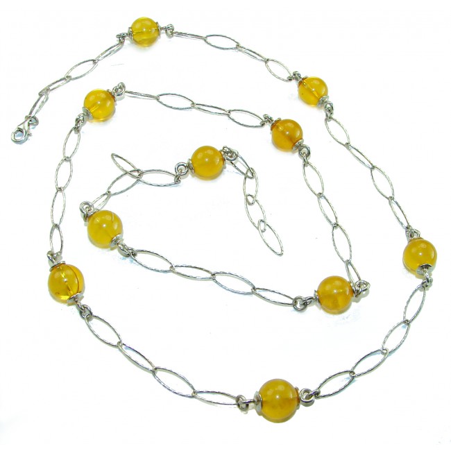 Dazzling vintage natural Baltic Amber .925 Sterling Silver handcrafted station necklace