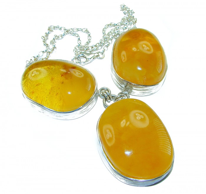 Dazzling 128.2 carat natural Baltic Amber .925 Sterling Silver handcrafted necklace