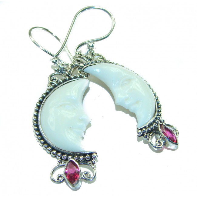 Moonface natural carved Bone .925 Sterling Silver earrings