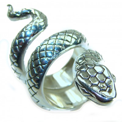 Large Boa Snake .925 Sterling Silver handcrafted Statement SPINAL Ring size 6