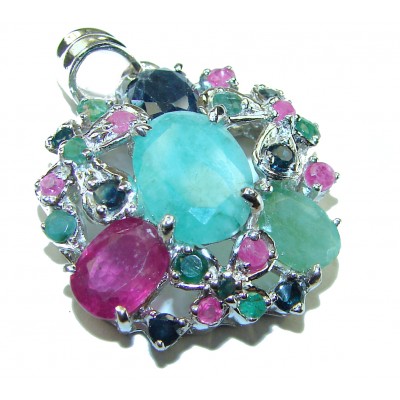 Spectacular 12.8 carat authentic Colombian Emerald .925 Sterling Silver handcrafted Pendant