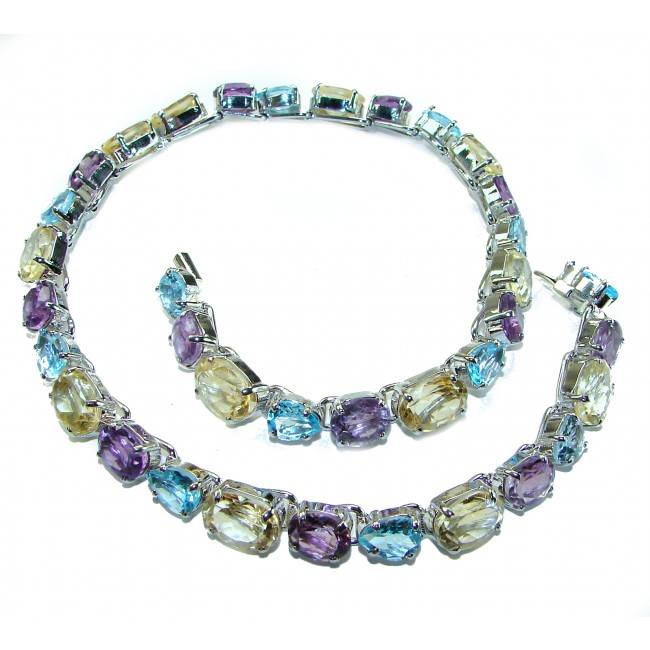 SPECTACULAR Perfect Fusion 225.5 carat authentic MultiGEM .925 Sterling Silver handcrafted necklace