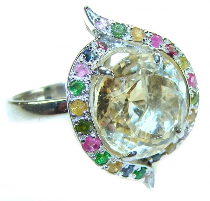 Splendid 8.5 carat Citrine multicolor Sapphire .925 Sterling Silver Handcrafted Statement ring size 8