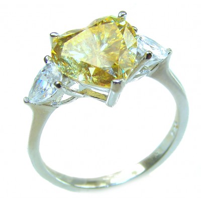 Endless Love 4.5 carat Heart cut Yellow Sapphire .925 Sterling Silver handcrafted ring; s. 8