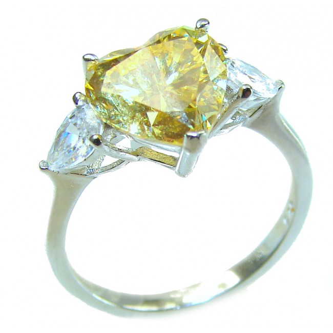 Endless Love 4.5 carat Heart cut Yellow Sapphire .925 Sterling Silver handcrafted ring; s. 8