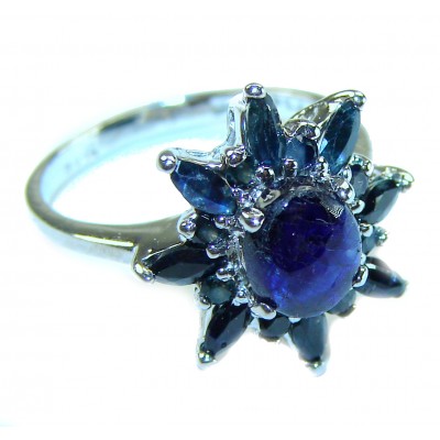 Vintage style - authentic 3.5 carat Sapphire .925 Sterling Silver handcrafted Ring size 5