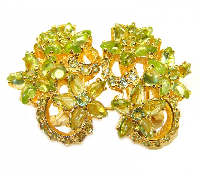 Marigolds authentic 21.5 carat Peridot 14K Gold over .925 Sterling Silver handcrafted Statement earrings