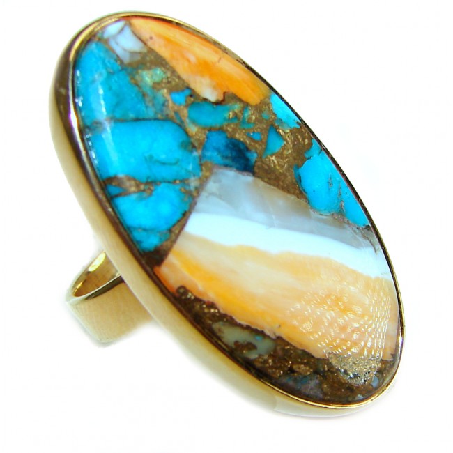 Blessed with Abundance 39.5 carat Oyster Turquoise 18K Gold over .925 Sterling Silver handcrafted Large ring; s. 8 adjustable