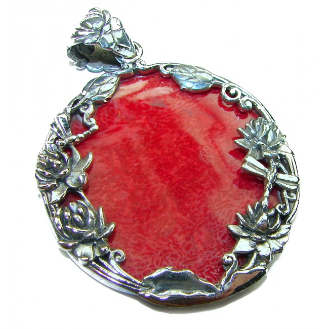 Enchanted Rose garden Authentic Coral .925 Sterling Silver handmade pendant