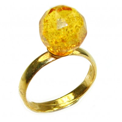 Modern Concept Golden Sphere - Natural faceted Baltic Amber 18K Gold over .925 Sterling Silver ring s. 8