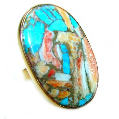 Blessed with Abundance 44.5 carat Oyster Turquoise 18K Gold over .925 Sterling Silver handcrafted Large ring; s. 9 adjustable