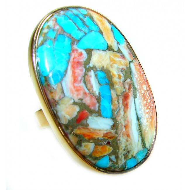 Blessed with Abundance 44.5 carat Oyster Turquoise 18K Gold over .925 Sterling Silver handcrafted Large ring; s. 9 adjustable